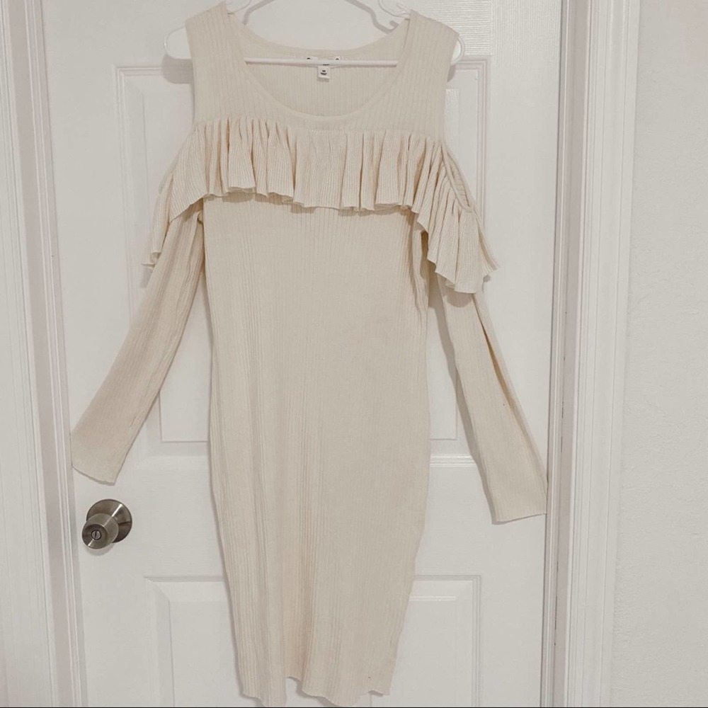 Say What Cold Shoulder Ruffle Knit Dress - Picture 5 of 9